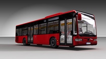 Model of a red bus with grey background  Model of a red bus with grey background